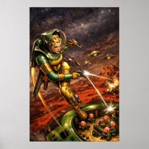 Affiche Art Rétro Femme de l'Espace Fantastique Sci-Fi