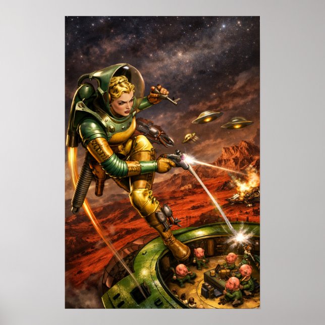 Affiche Art Rétro Femme de l'Espace Fantastique Sci-Fi (Devant)