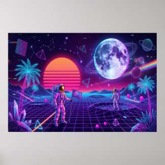 Affiche Art Rétro Spacemen Synthwave Vaporwave