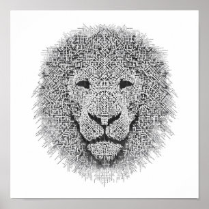 Affiche Art Robotique Futuriste : Tête de Lion Roi Cyberné