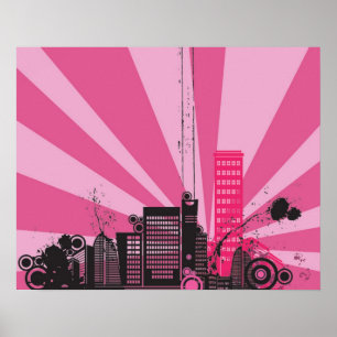 Affiche art rose abstrait de mur de la ville 20x16