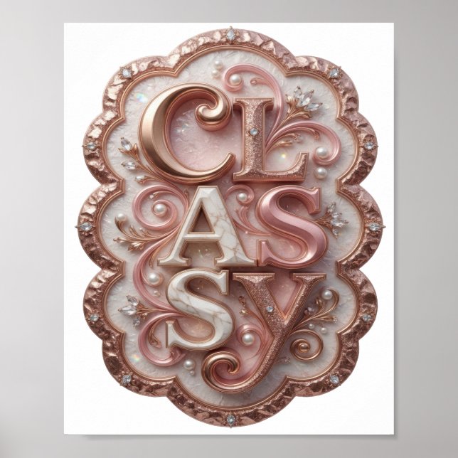 Affiche Art rose CLASSY 3D Texte Artistique (Devant)
