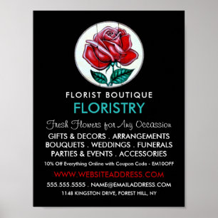 Affiche Art rose, fleuriste, fleuriste Publicité