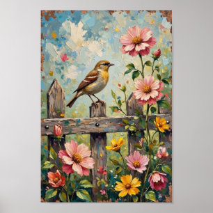 Affiche Art rustique de jardin de moineau vintage