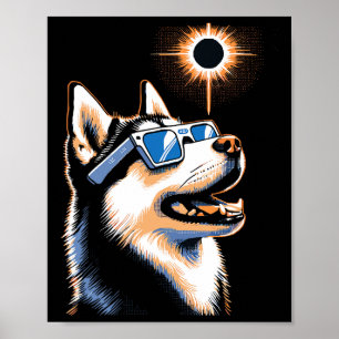 Affiche Art Solaire Eclipse Husky Chien Portant des lunett