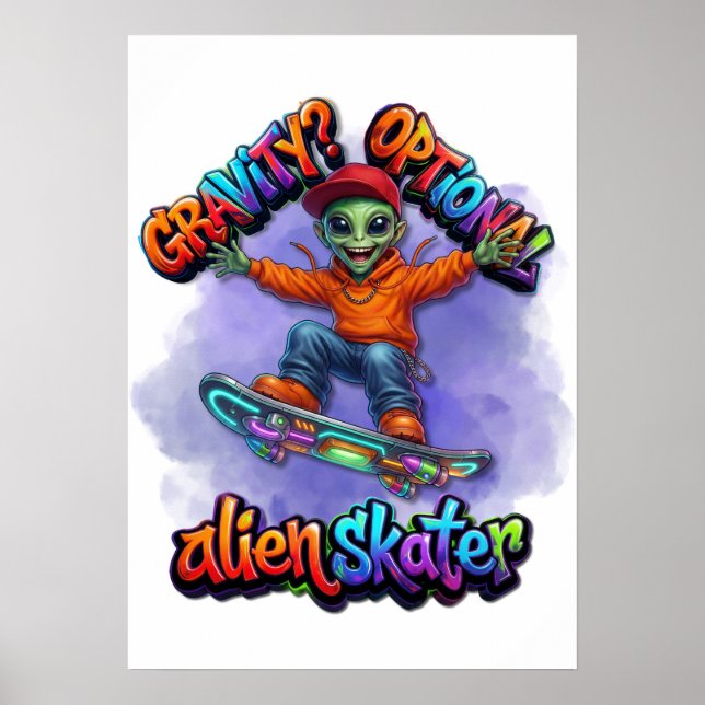 Affiche Art spatial Hoverboard Alien Skateur Gravité facul (Devant)