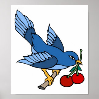 Affiche Art tatouage vintage Bluebird et cerises