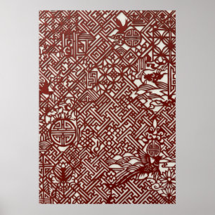 Affiche Art traditionnel chinois en papier découpé rouge