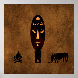 Affiche Art tribal africain abstrait contemporain vintage