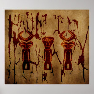 Affiche Art tribal africain ancien abstrait de dessin