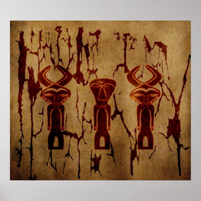 Affiche Art tribal africain ancien abstrait de dessin (Devant)