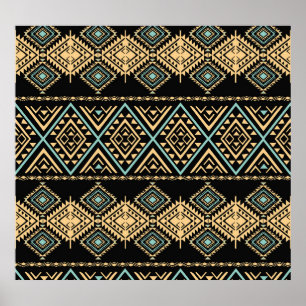 Affiche Art tribal, géométrique ethnique, motif coloré.