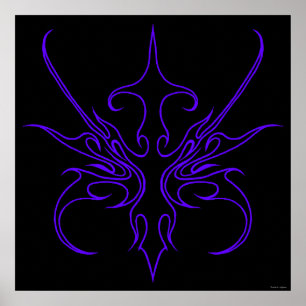 Affiche Art tribal noir et violet intense aux lignes marqu
