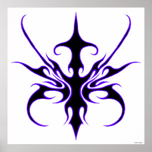 Affiche Art tribal noir et violet intense aux lignes marqu