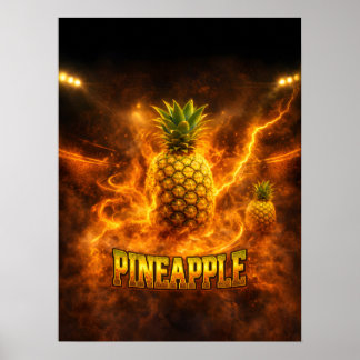 Affiche Art tropical de l'ananas enflammé