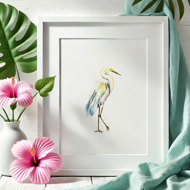 Affiche Art Tropical Great White Heron Beach (Watercolor painting by Victoria Grigaliunas great white heron beach art. Order prints. )