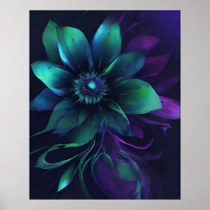 AFFICHE ART TURQUOISE PURPLE FLOWER DARK