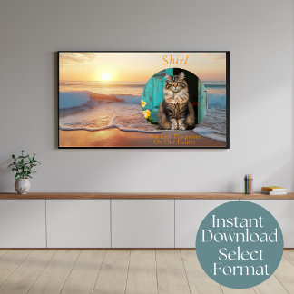Affiche Art TV personnalisé en mémoire du chat de plage nu