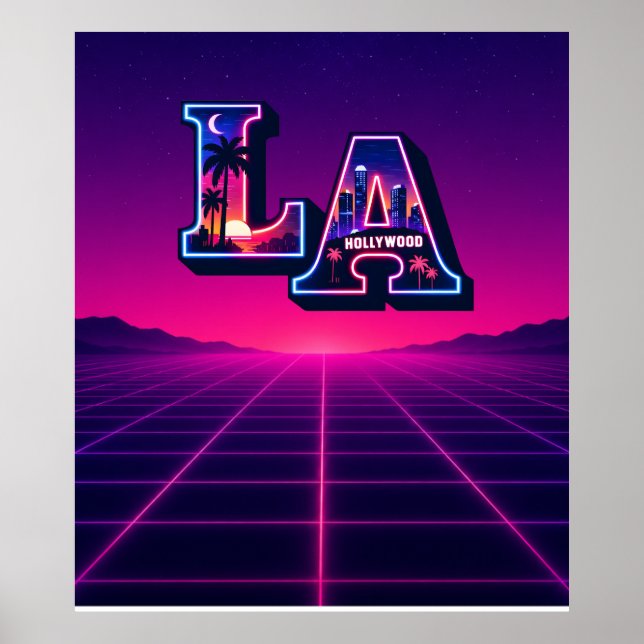 Affiche Art typographique néon de style californien des an (Devant)