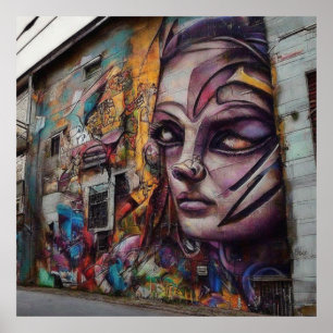 Affiche Art urbain sur bâtiment abandonné