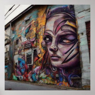 Affiche Art urbain sur un bâtiment abandonné