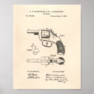 Affiche Art vieux Peper de brevet du revolver 1887