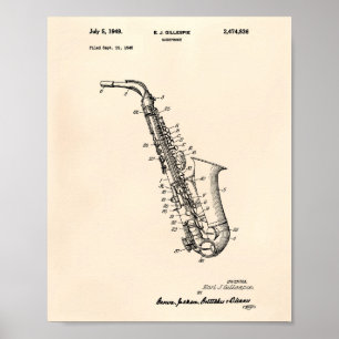 Affiche Art vieux Peper de brevet du saxophone 1949