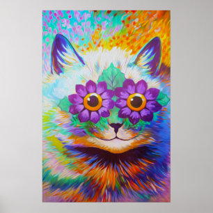 Affiche Art vintage de chat de flower power