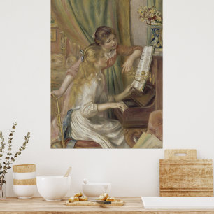 Affiche Art vintage de filles au piano impressionniste fra