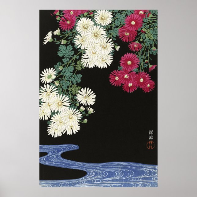 Affiche Art vintage d'Ohara Koson représentant des chrysan (Devant)