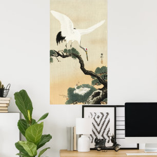Affiche Art vintage d'Ohara Koson représentant une grue ja
