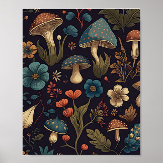 Affiche Art vintage Fleur de Champignons