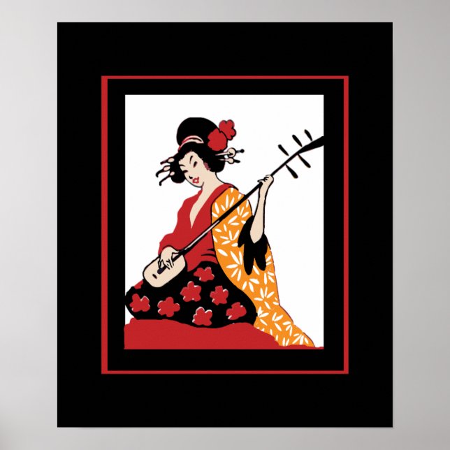 Affiche Art Vintage Geisha & Shamisen (Devant)