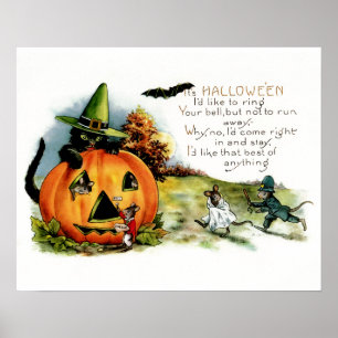 Affiche Art vintage heureux de carte postale de Halloween