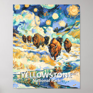 Affiche Art vintage hivernal de bisons du parc national de