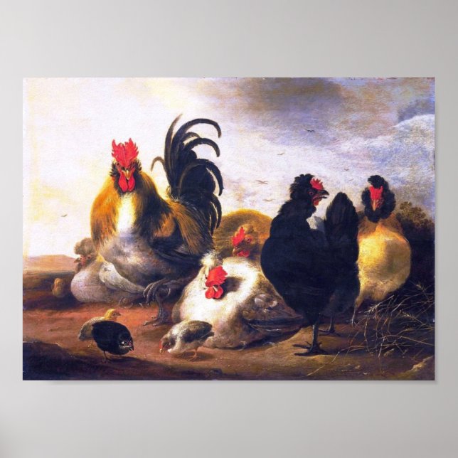 Affiche Art vintage - Peinture d'oiseaux-d'oiseaux-poulets (Devant)
