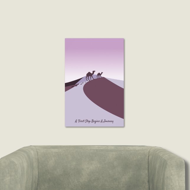Affiche Art Violet, Slogan, Camels Marcher Le Désert (Purple Art, Slogan, Camels Walk The Desert Poster)