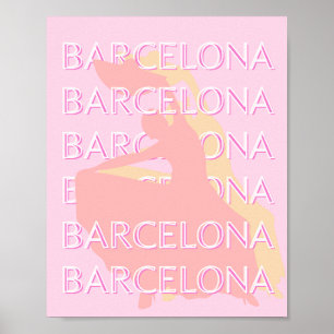 Affiche Art Voyage de Barcelone, Espagne Art, Rose, Pastel