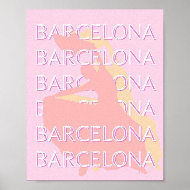 Affiche Art Voyage de Barcelone, Espagne Art, Rose, Pastel (Devant)