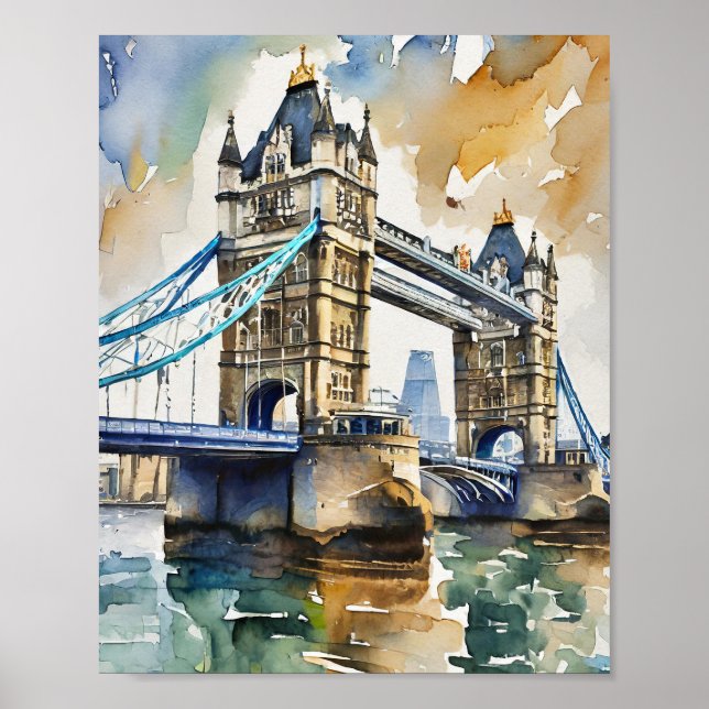 Affiche Art Watercolor du London Tower Bridge (Devant)