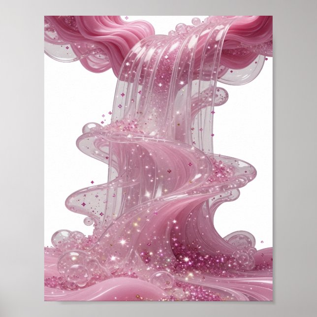 Affiche Art wearable cascade de paillettes roses argentées (Devant)