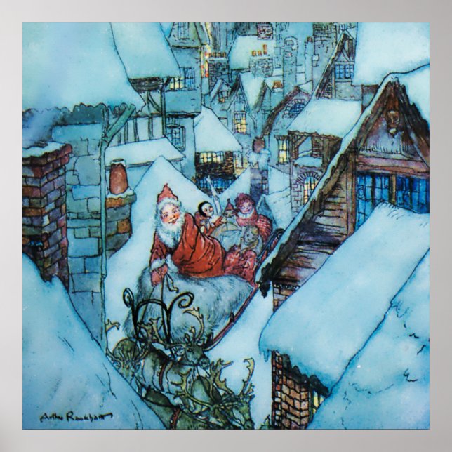 Affiche Arthur Rackham illustration de la veille de Noël (Devant)