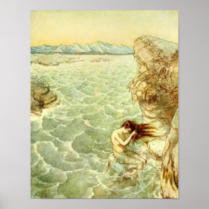 Affiche Arthur Rackham Illustration Nymphe sur un rocher