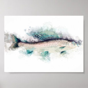 Affiche Artic gris Aquarelle Art Pêche amateurs