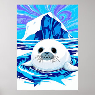 Affiche Artic Seal Pup - Tones Cool Wildlife Splash Art