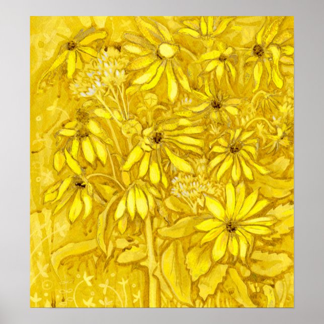 Affiche Artichauts de Jérusalem Fleurs d'été Floral Golden (Devant)