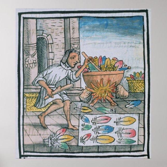 Affiche Artisans aztèque teinture plumes (Devant)
