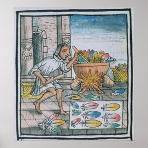 Affiche Artisans aztèques teignant des plumes