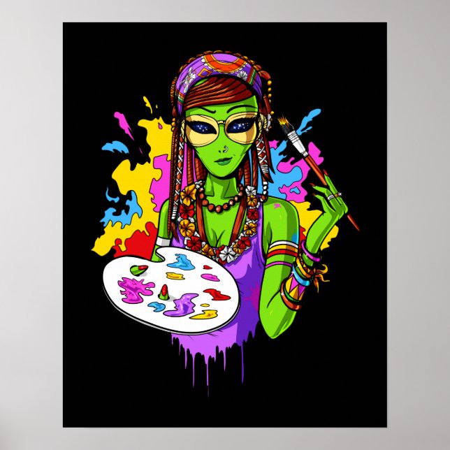 Affiche Artiste de peinture hippie Alien spatial (Devant)