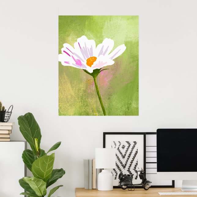 Affiche Artiste Fleur Cosmos Blanc (Bureau à domicile)